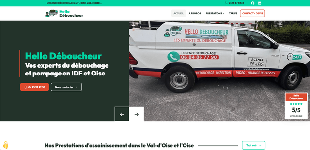HelloDeboucheur.fr – Site web pour une entreprise de débouchage Le Mans